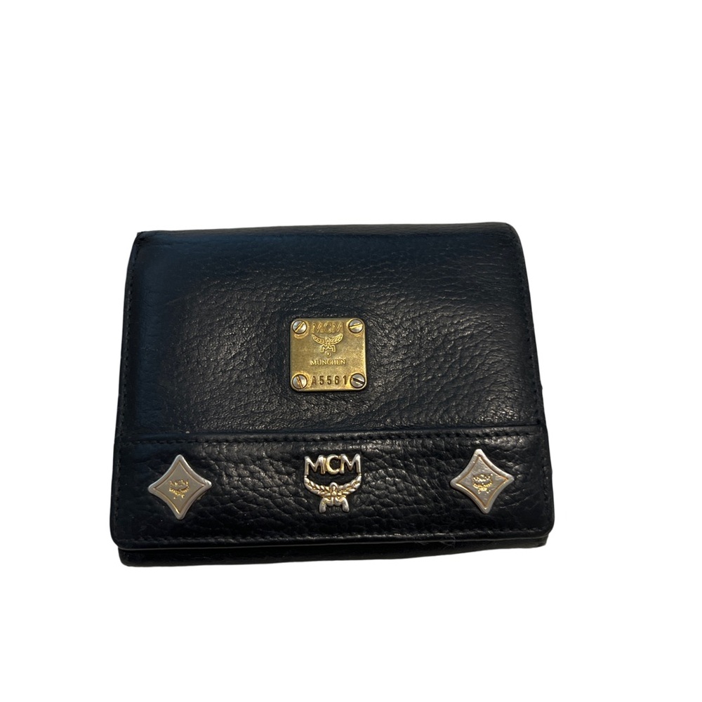 MCM Black Leather Wallet with Gold Accents